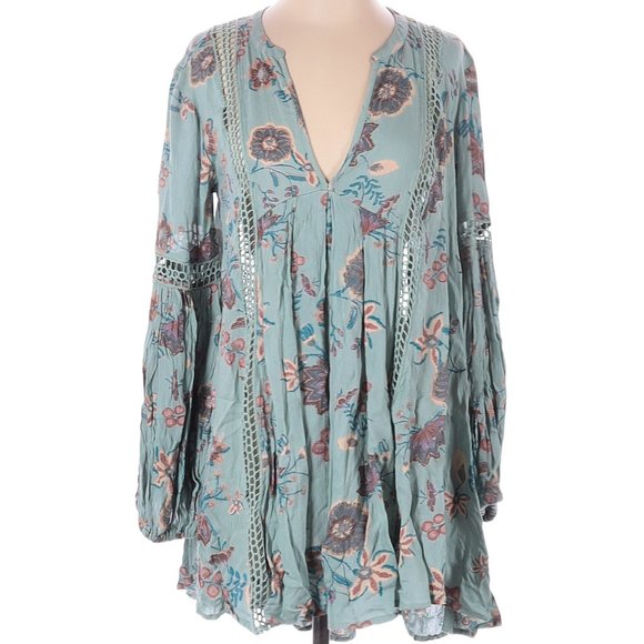 Free People Just The Two Of Us Printed Floral Lace Inset Tunic Dress, S - Picture 3 of 15